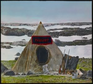 Image of Pawling School Flag on MacMillan's Tent, Baffin Land